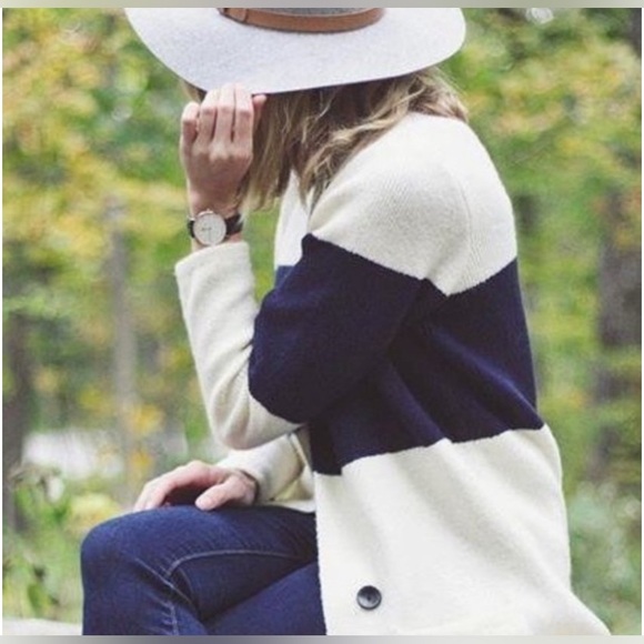 EUC Anthropologie La FEE VERTE striped cardigan sweater wool blend size Medium - Picture 2 of 7